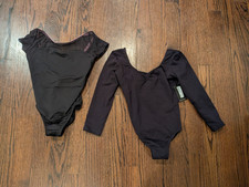 Two black Bloch leotards cap 3/4 sleeve medium NWT Ballon  Sweetheart
