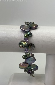Silver Tone Clasp Abalone Beaded Bracelet 15.9g