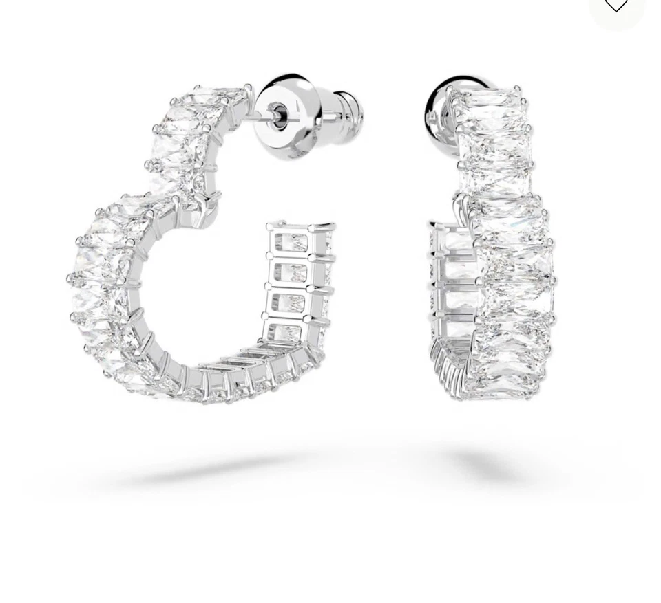 Pendientes Aro Matriz Swarovski Corazón, Pequeño, Blanco, Chapado en Rodio Foto 2 de 4