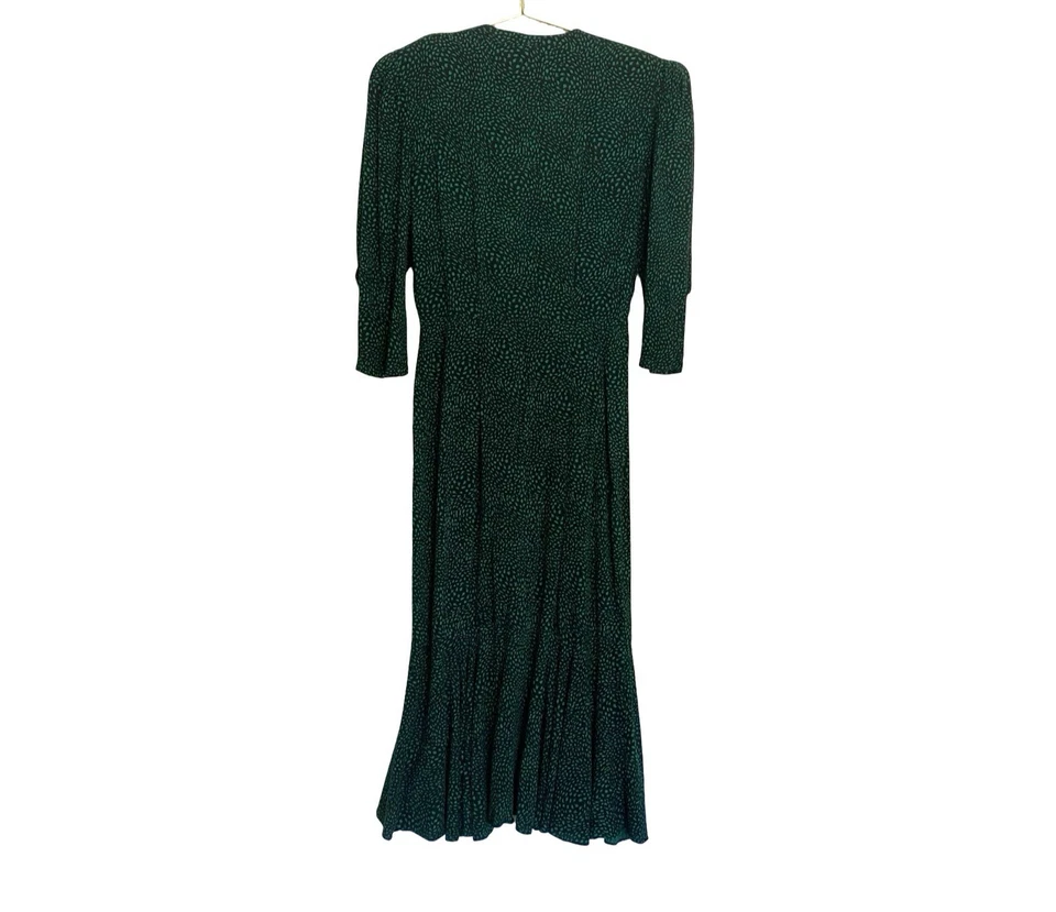 Vestido midi vintage años 80 Milanzo verde estampado abstracto manga abullonada botón delantero 5/6 Foto 2 de 4