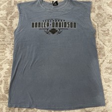 Harley-Davidson Shirt Mens Muscle Shirt T XL Blue Distressed Faded Tribal Tee