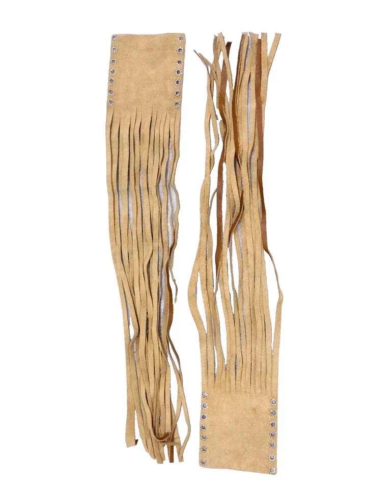 New For Indian Chief Handlebar Grip Cover Fringe Tassel Tan Color Pure Leather - Image 2 of 4