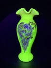Fenton Burmese "Mother's Day" Uranium Vase with Mother and Baby Doves 10.5" 2007