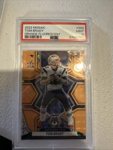 2022 Mosaic Tom Brady Orange Fluorescent Super Bowl MVPs 21/25 PSA 9