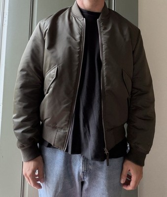 UNIQLO MA-1 Bomber Jacket Mens Medium Olive Green Khaki Military Flight Zip Up