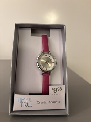Time & Tru Ladies 28mm Synthetic W Sunray Dial & Pink Crystal Accent Pink Strap