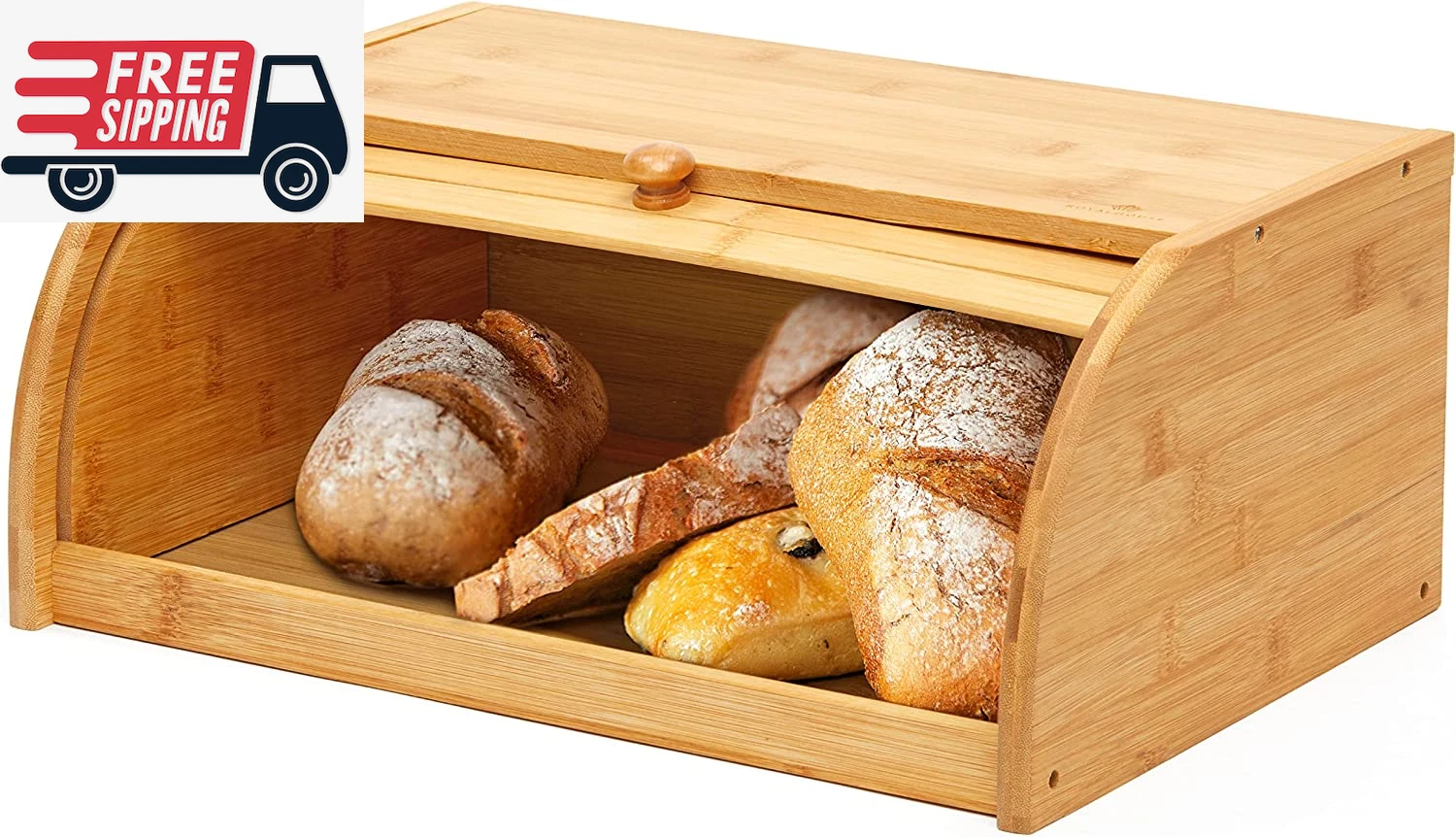 ROYALHOUSE Natural Bamboo Roll Top Bread Box Kitchen Food Storage - Assembly Req