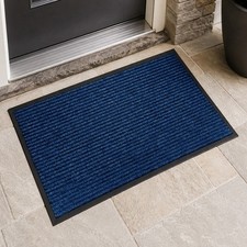 Blue Indoor Outdoor Heavy Duty Ribbed Door Mat with Rubber Backing 16"x24"
