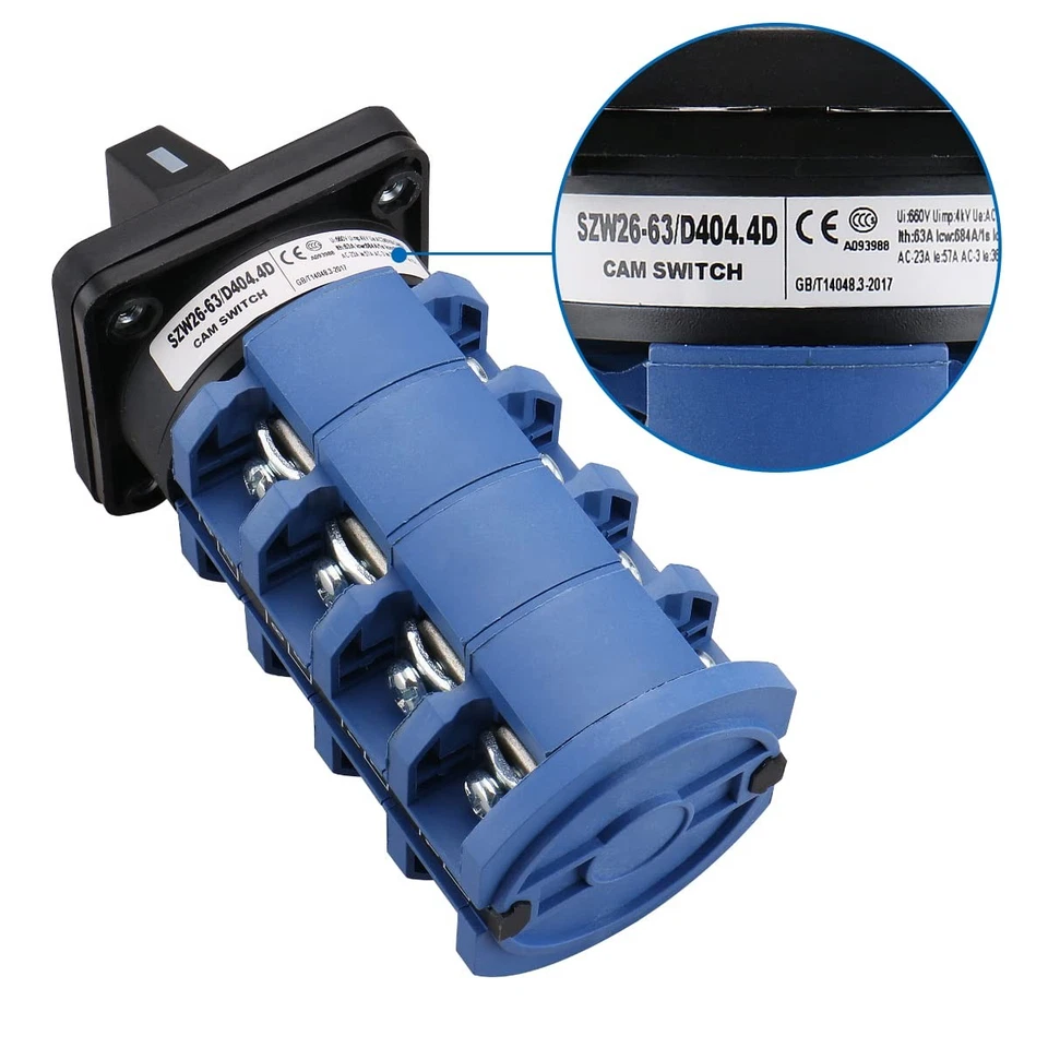 Rotary Selector Cam Changeover Switch AC 660V 63A 3 Positions 4NO+4NC SZW26-6... - Image 3 of 4