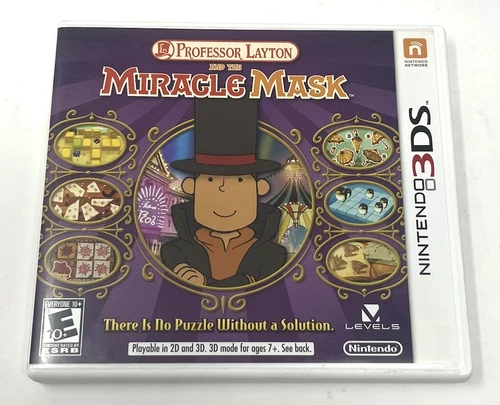 Professor Layton and the Miracle Mask (Nintendo 3DS, 2012) Complete with Manual