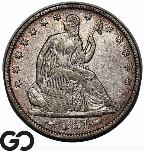 1874 Seated Liberty Half Dollar w/ Arrows, Choice XF Better Date Variety