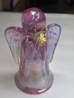 Fenton Glass Angel Hand Painted Signed Pink Opalescent Glass Faith