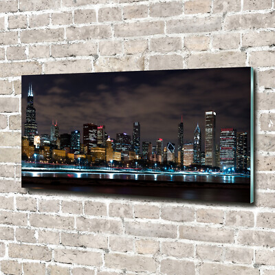 Wandbild aus Plexiglas  Druck auf Acryl 140x70 Chicago bei Nacht