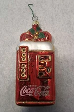 Vtg Christmas Ornament Kurt Adler Blown Glass Coca Cola Vending Machine 
