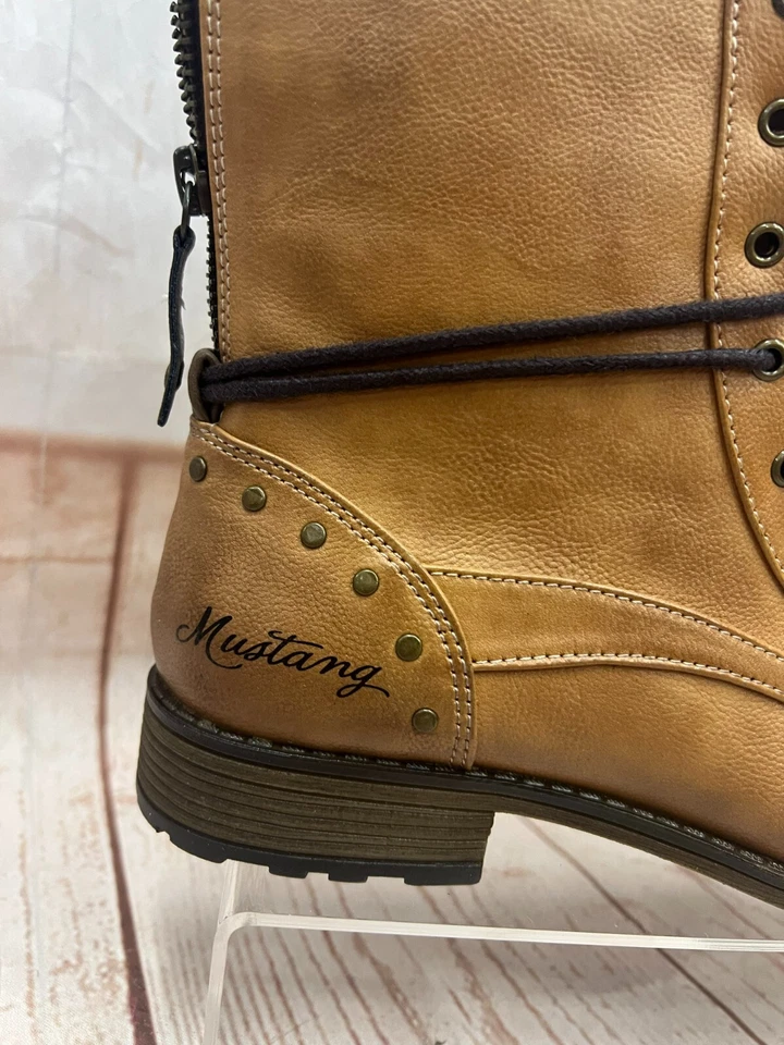MUSTANG Lace Up Synthetic (Faux Leather) Women's Boot, Size UK 4 EU 37 Tan Brown - Image 2 of 4