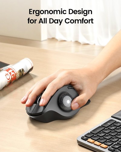 Wireless Trackball Mouse Bluetooth Adjustable DPI Ergonomic Thumb Rechargeable - Picture 5 of 9