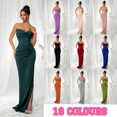 Einfarbiges trägerloses elegantes Abendkleid mit Schlitz für Brautjungfern Bodycon Kleid