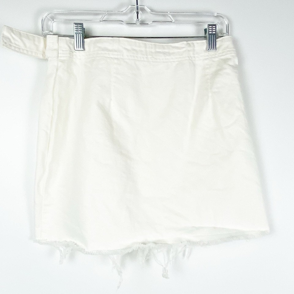 Superdown Kensington Denim Wrap Skirt White Mini Frayed Womens Size