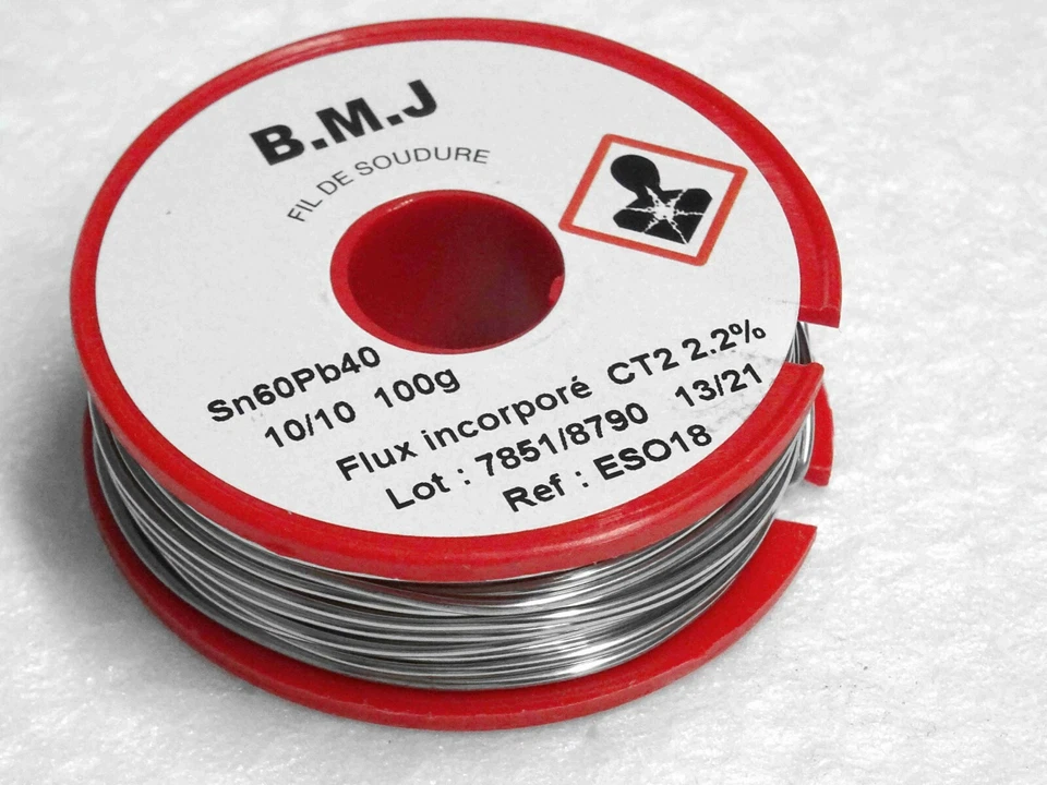 bobine fil de soudure 10/10 1mm 100g Sn60Pb40 flux incorporé CT2 2.2% BMJ ESO18