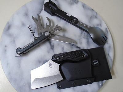 Gerber Camp Kit Tri Tip Cleaver Armbar Cork Tools Compleat 3 Pc Set 7Cr17 Knives