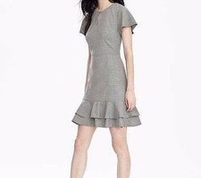 Banana Republic Lightweight Wool Fit-and-Flare Dress, Light Grey Heather SZ 10T