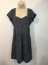 NWT Anthropologie Deletta Navy Gray Floral Short Sleeve Keyhole back Dress Sz M