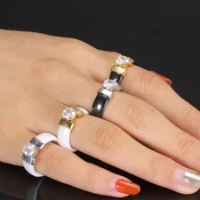 6mm Ceramic Cubic Zirconia Ring Stainless Steel - Fashion Jewelry Wear For Women