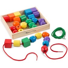 Melissa  Doug Primary Lacing Beads - Educational Toy 30 Wooden Beads  2 Laces