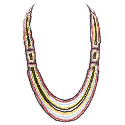 Choose Your Color, 32" Handmade Mixed Color Layered Glass Seed Beads Necklace - Picture 7 of 10
