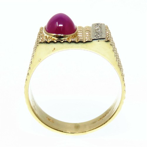 NYJEWEL 14k Two Tone Gold Star Ruby & Diamond Signet Ring Signed KIME - Picture 5 of 8