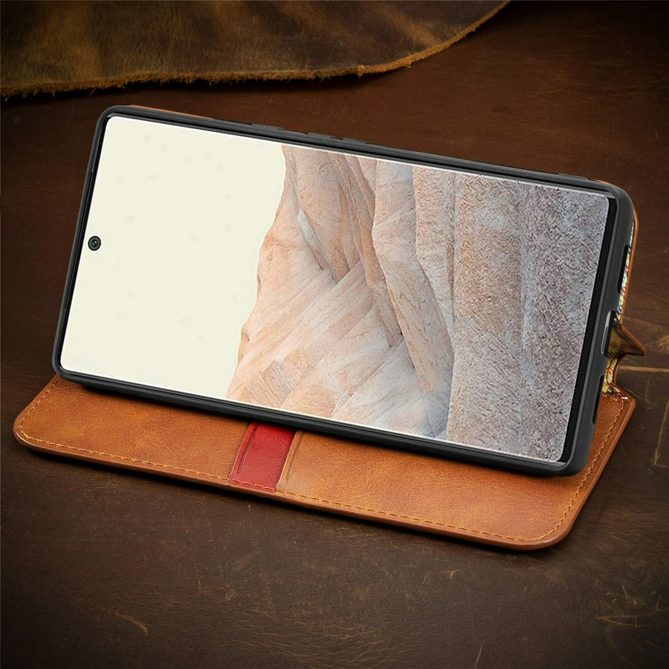 Para Google Pixel 9 Pro XL 9A 7A 6A Cuero Magnético Abatible Billetera Pata de cabra Estuche Foto 4 de 4