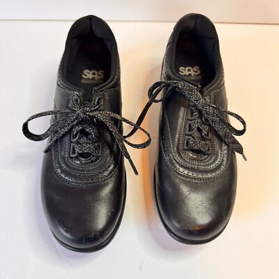 SAS Walk Easy Shoes Women s 7N Lace Up Black Leather Comfort Walking USA Made