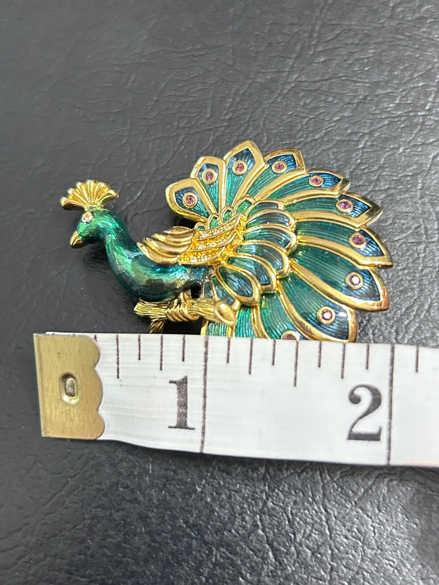 スワロフスキー　ピーコック　ブローチ Made with Swarovski Peacock Brooch Pin Enamel Crystals *not Signed
