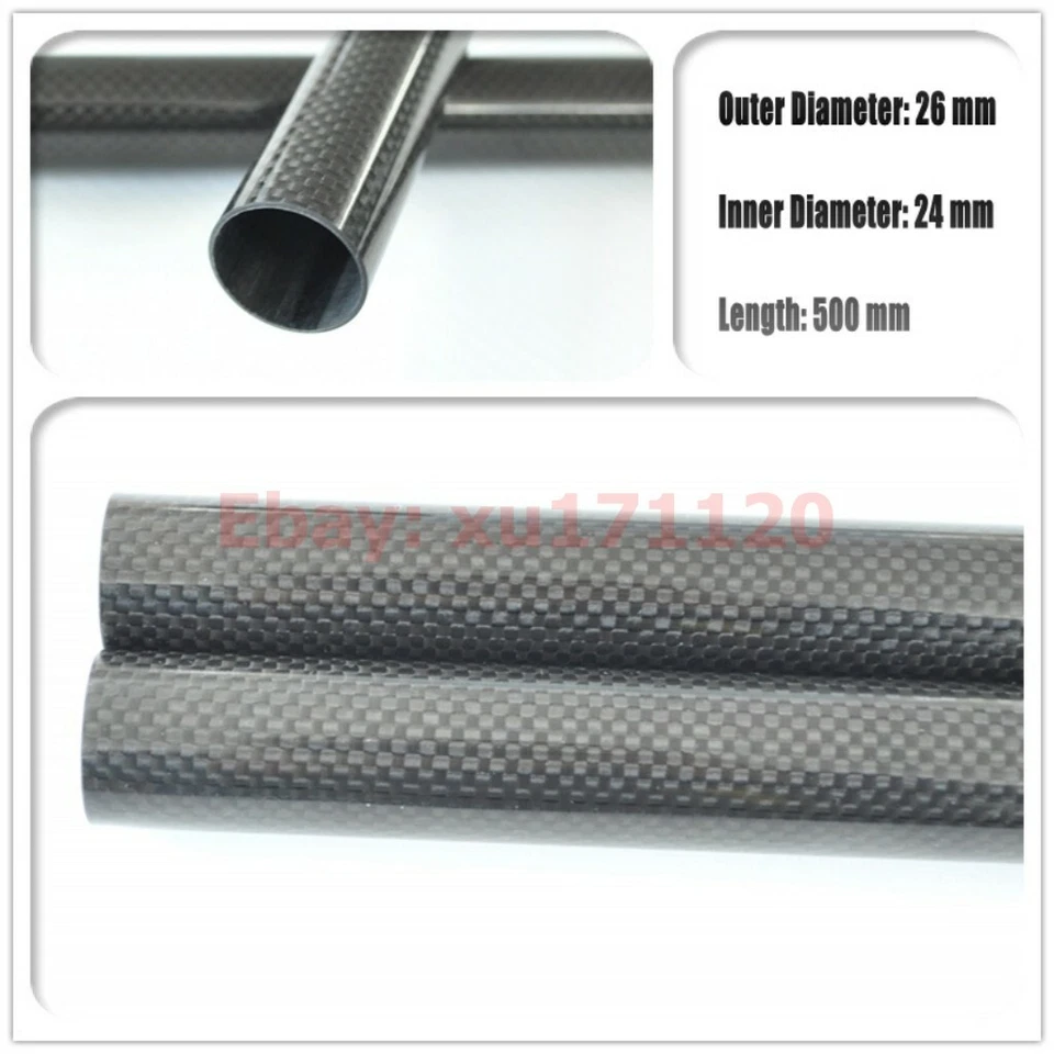 3k Carbon Fiber Tube OD 26MM x ID 22mm 24mm x Length 500mm (Roll Wrapped) Fibre - Image 3 of 4