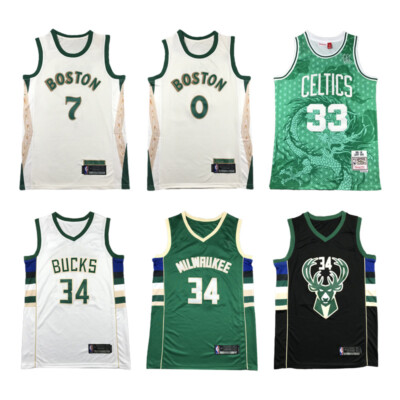 Basketball Trikots Genäht Bucks/Celtics Grün/Weiß/Schwarz S-2XL