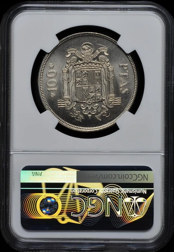 :1975(76) S100-PESETAS SPAIN JUAN CARLOS-I KM#810 NGC MS-65 UNIQUE RARITY R-10  - Image 2 of 2