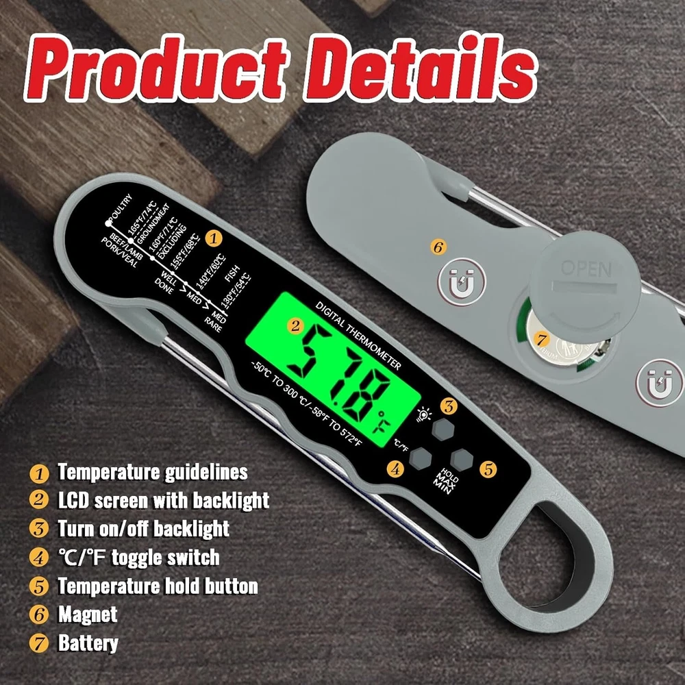 Meat Thermometer Digital, IP67 Waterproof Food Thermometer for Cooking & Baking