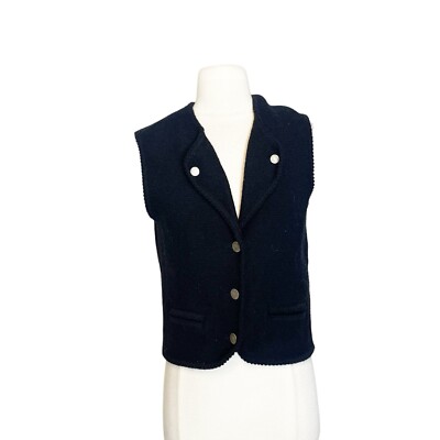 Vintage 90s Womens 46 Alphorn Trachtenmode Wool Coin Button Vest Jacket Black