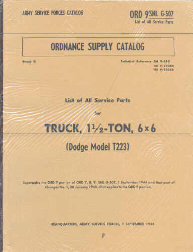 Dodge 1-1/2 ton WC62 63 Series 6x6 G507 T223 Parts list Truck WW2 US Army Book - Picture 1 of 1