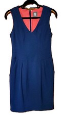 Vince Camuto Blue,Pink Bodice Lined, Sleeveless Midi Dress Sz 4,Pockets, Pleats