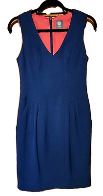 Vince Camuto Blue,Pink Bodice Lined, Sleeveless Midi Dress Sz