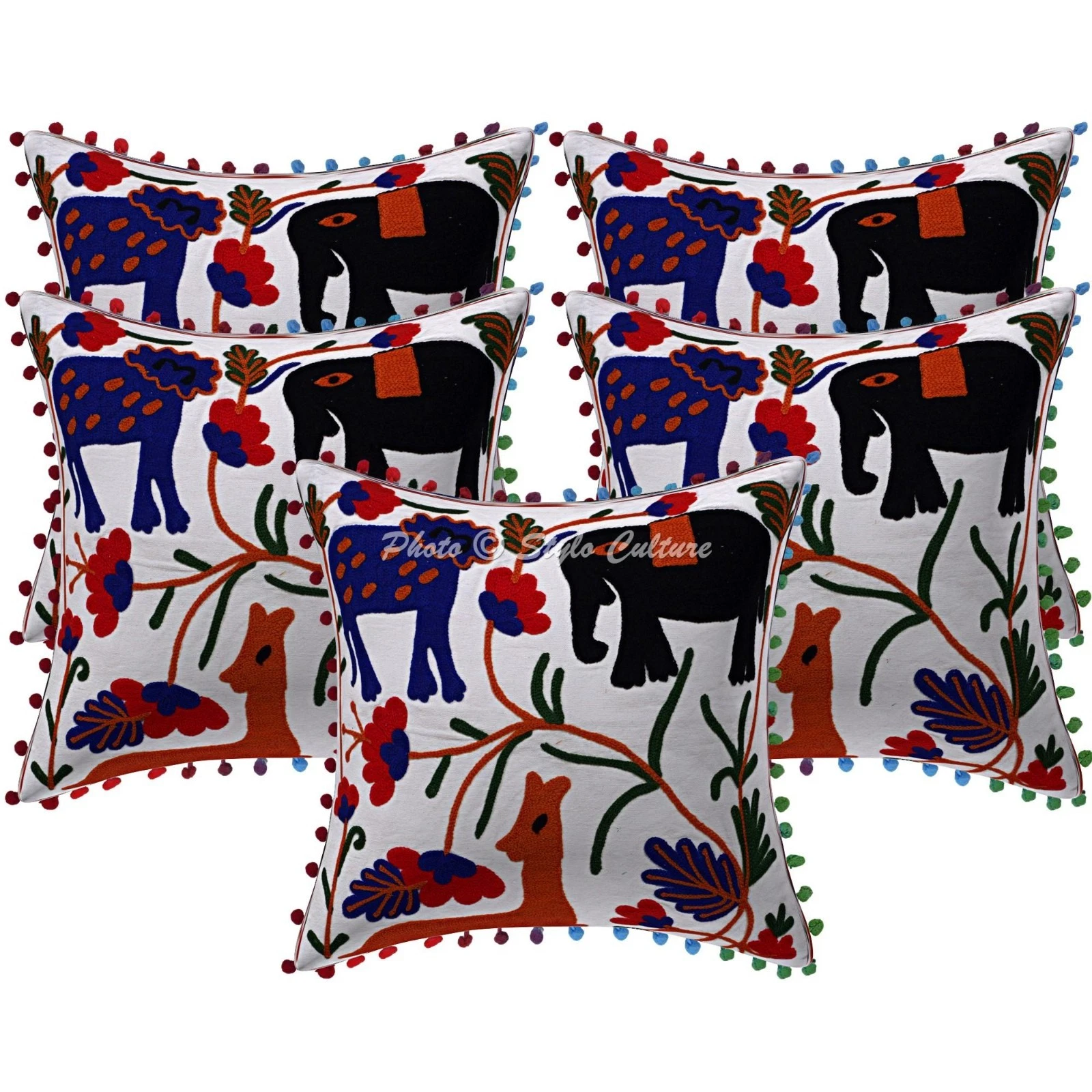 Decorative Suzani Embroidered Pom Pom Throw Pillow Covers Cotton 16x16 Set Of 5
Opens in a new windo