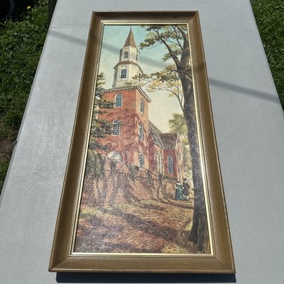 VTG Williamsburg By Drummond Framed Print On Board 33  X 15  MCM 1960s