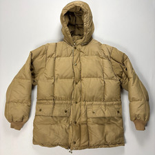 Vintage Eddie Bauer Mens Goose Down Jacket Tan Sz L Quilted Coat