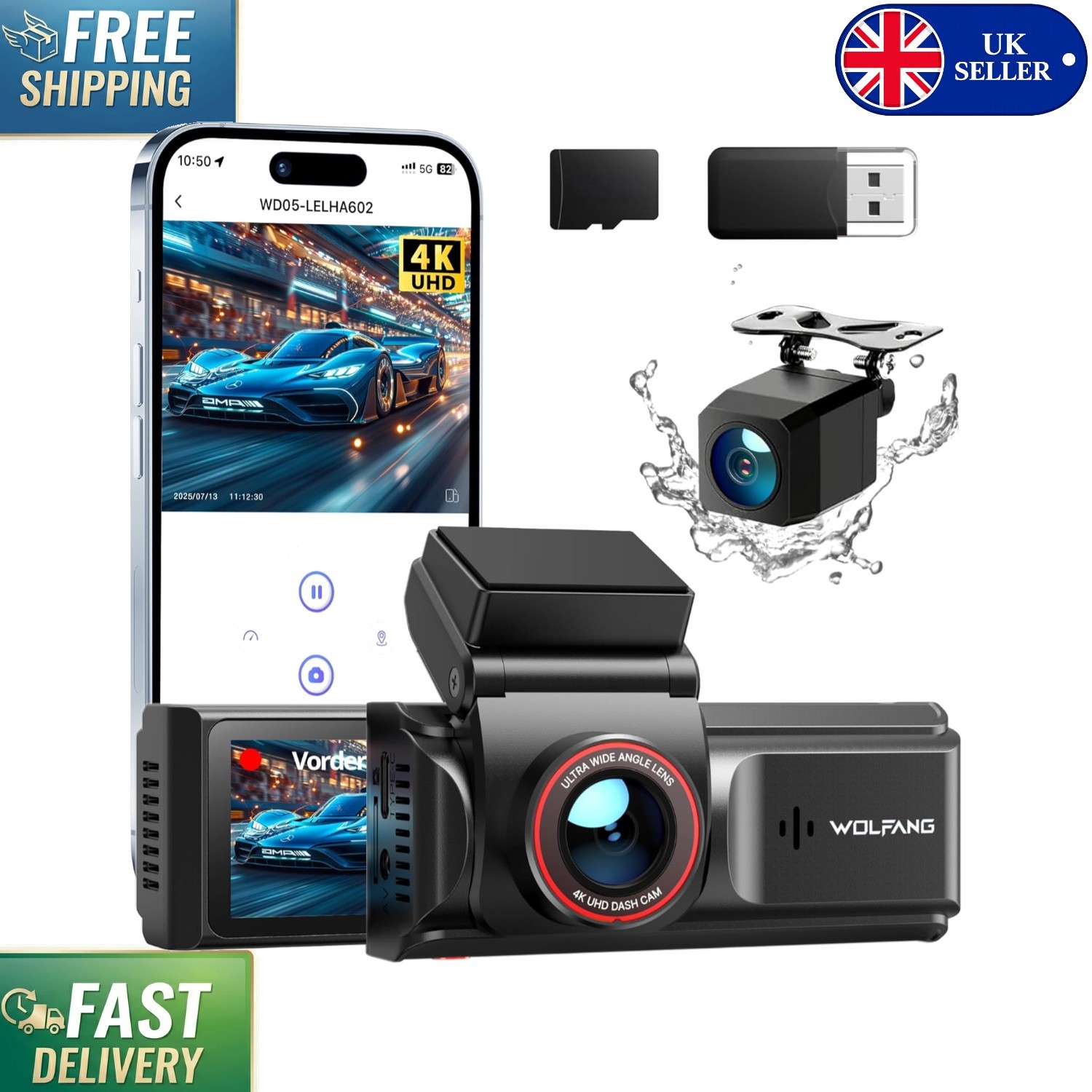 4K Front and Rear Dash Cam with APP Control & Night Vision for Enhanced Safety