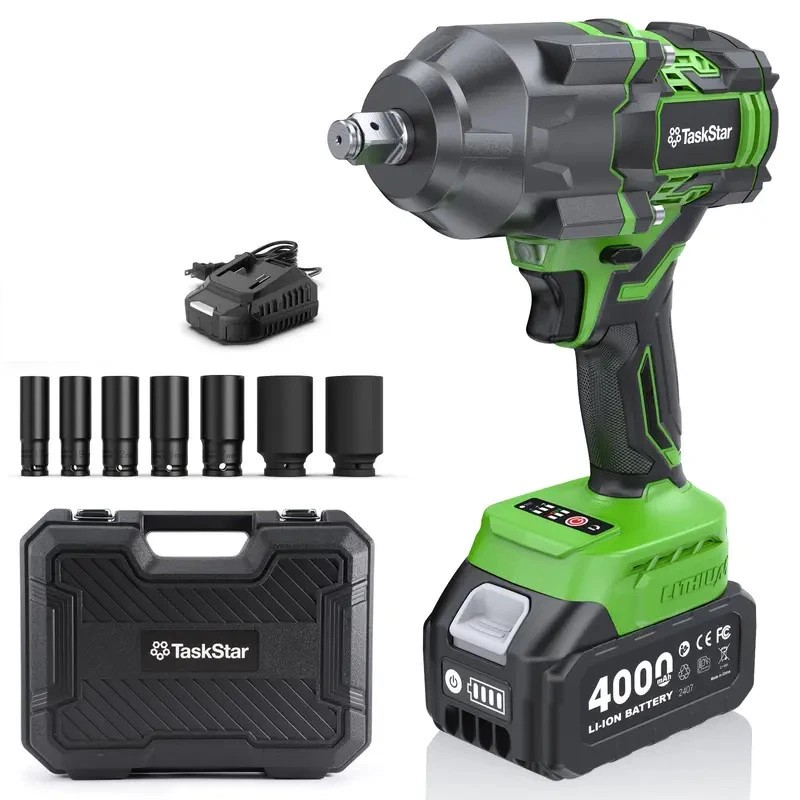 TaskStar Cordless Impact Wrench 1/2", 1180 Ft-lbs(1600 N.m) 4000mAh Battery