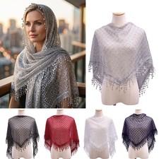Tassel Hollow Triangle Scarf Large Sequin Lace Mesh Thin Breathable Scarves