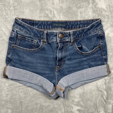 Aeropostale Denim Shorts Womens 6 Blue Flex Effects High Waisted Midi Cuffed