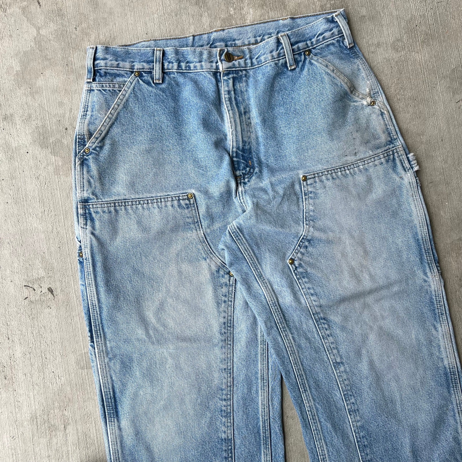 Carhartt blue denim jeans double knee work wear carpenter pants thumbnail 2