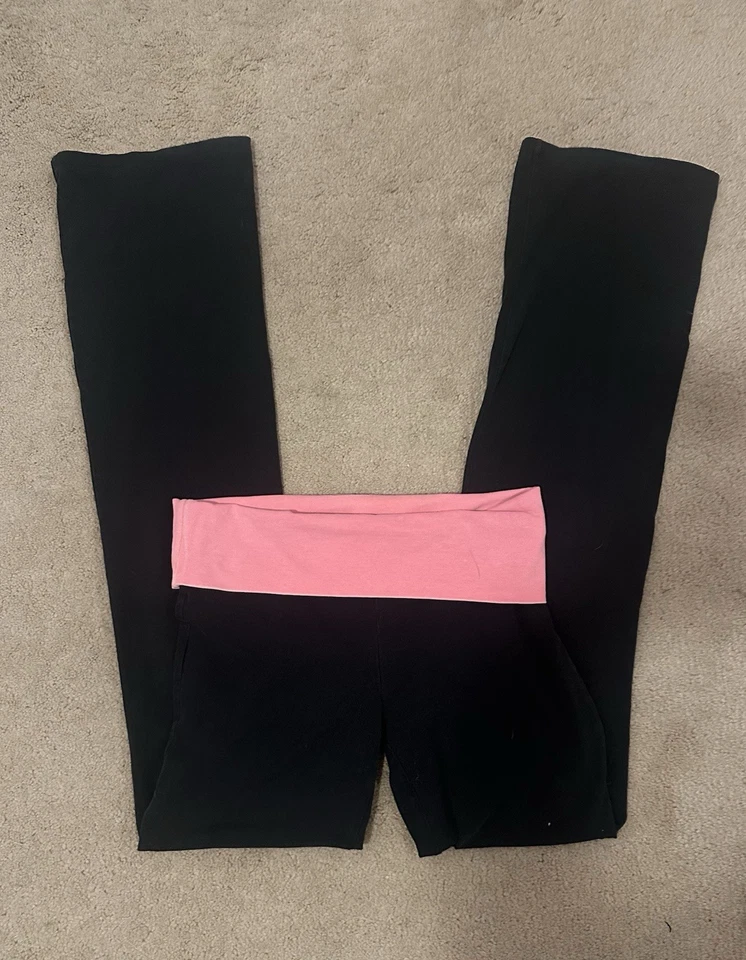 Victoria’s Secret Pink Black And Pink Bling Foldover Flare Leggings S - Image 2 of 4